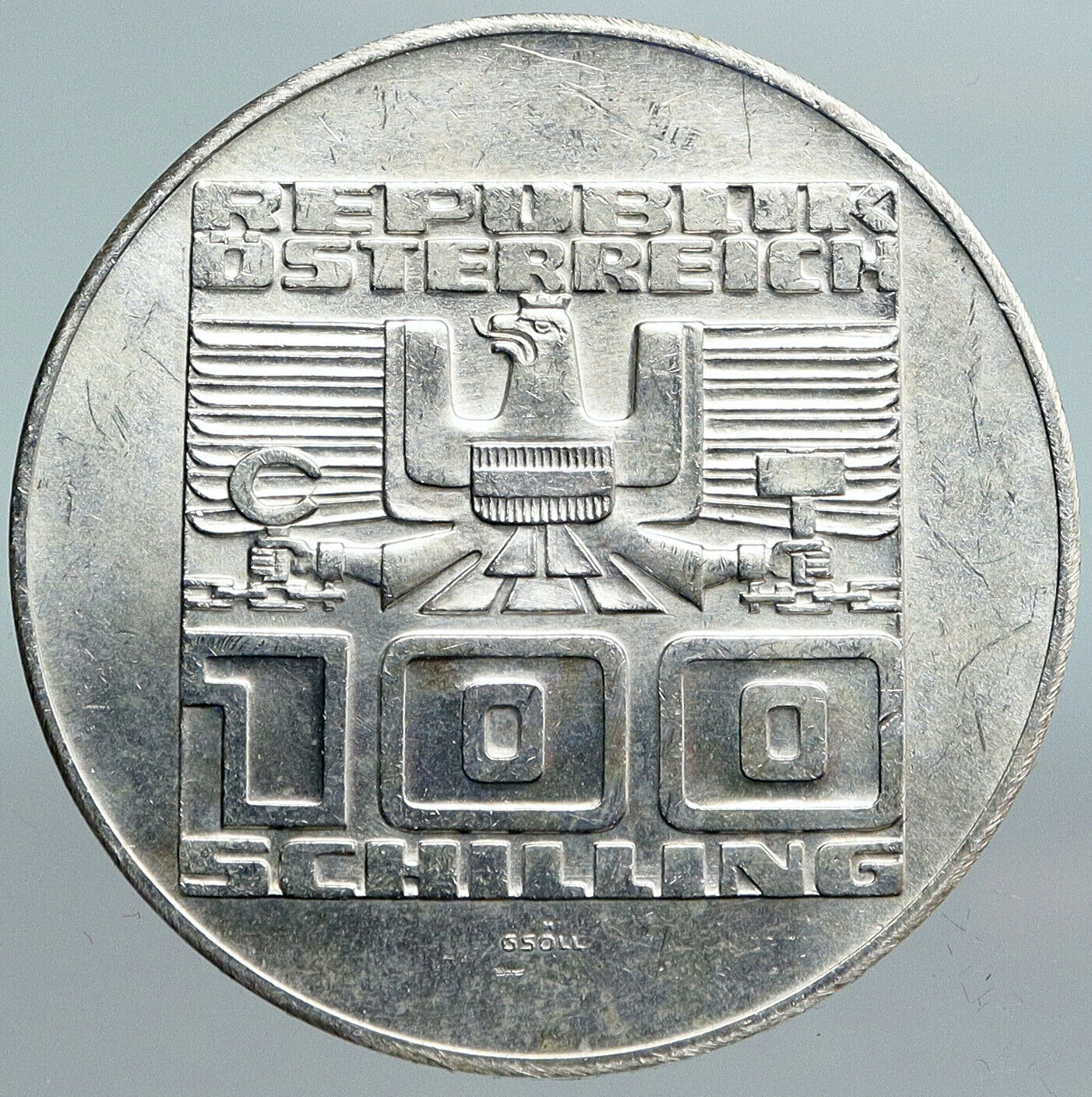 1975 AUSTRIA - Large Sower Field Imperial Eagle SILVER 100 Schilling Coin i90092