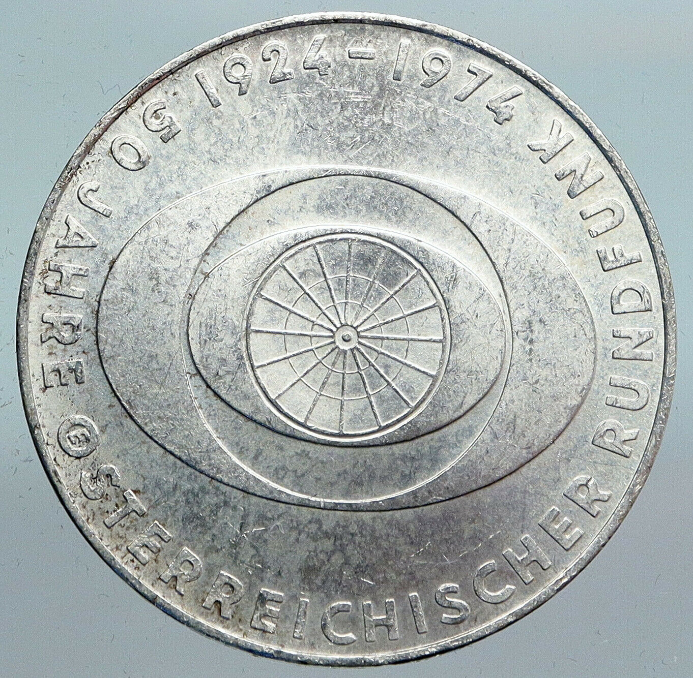 1974 Austria Broadcasting History OLD VINTAGE Silver 50 Shilling Coin i90117