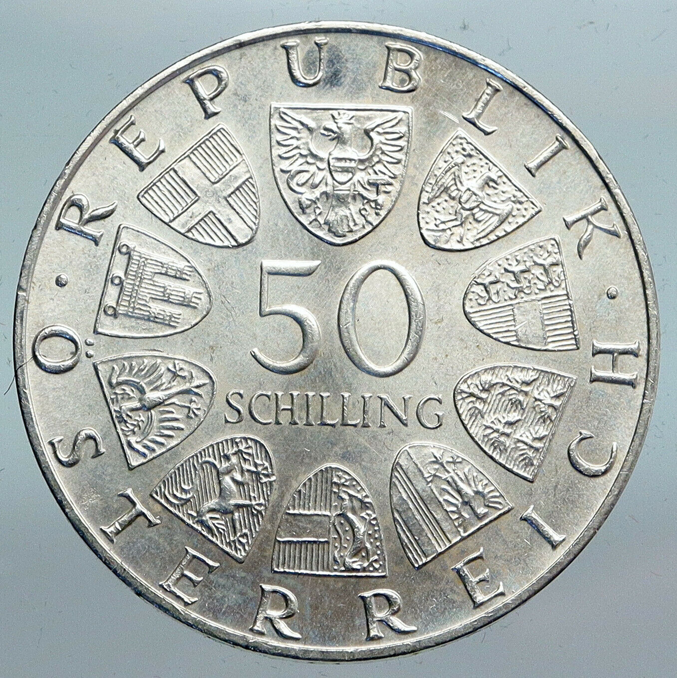 1974 Austria Broadcasting History OLD VINTAGE Silver 50 Shilling Coin i90117