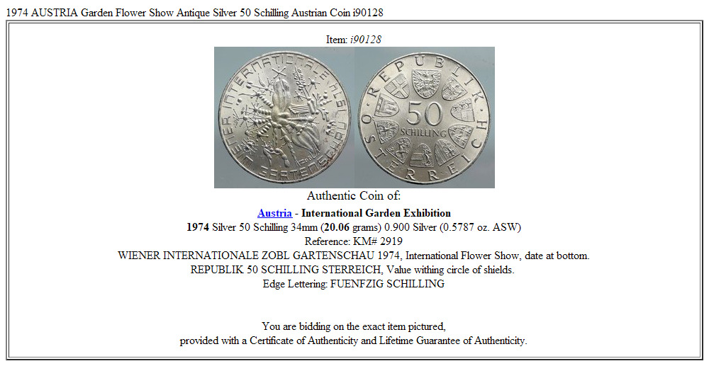 1974 AUSTRIA Garden Flower Show Antique Silver 50 Schilling Austrian Coin i90128