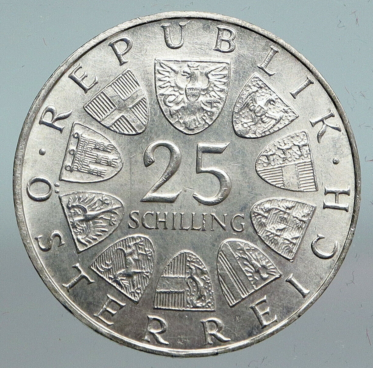 1969 AUSTRIA Poet Writer Peter Rosegger Antique Silver 25 Schilling Coin i90136