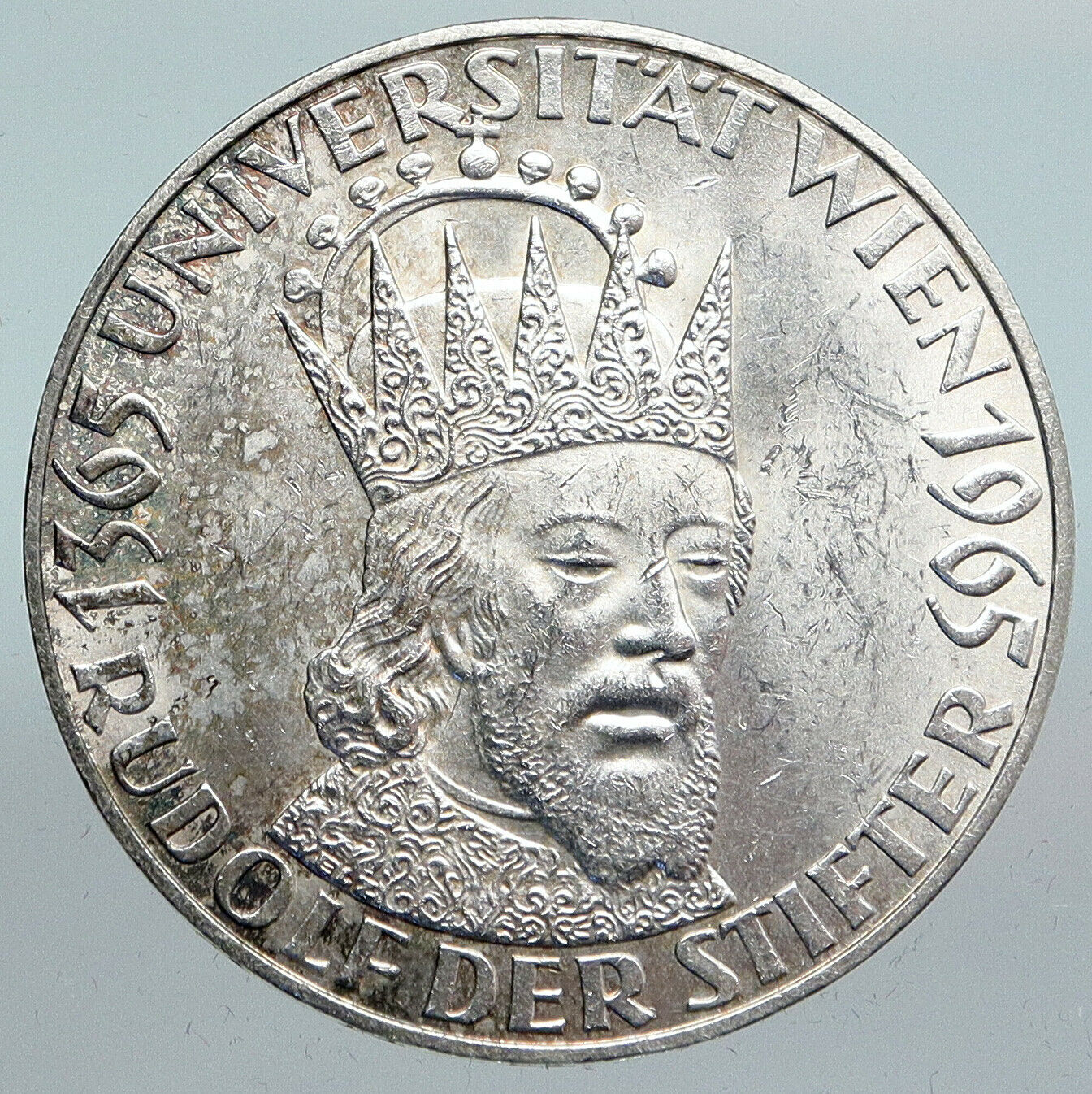 1965 AUSTRIA 600th of VIENNA UNIVERSITY Rudolf IV Der Stifter Silver Coin i90123