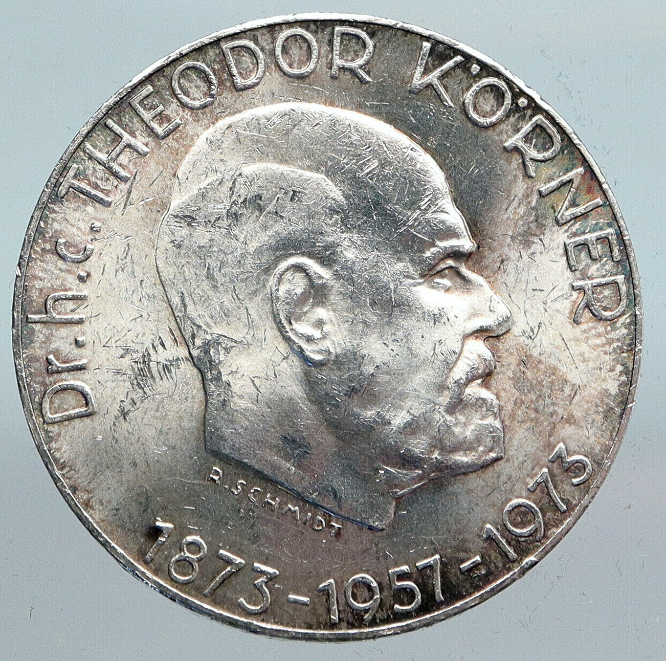 1973 AUSTRIA Dr President Thedor Koerner Genuine Silver 50 Shillings Coin i90120