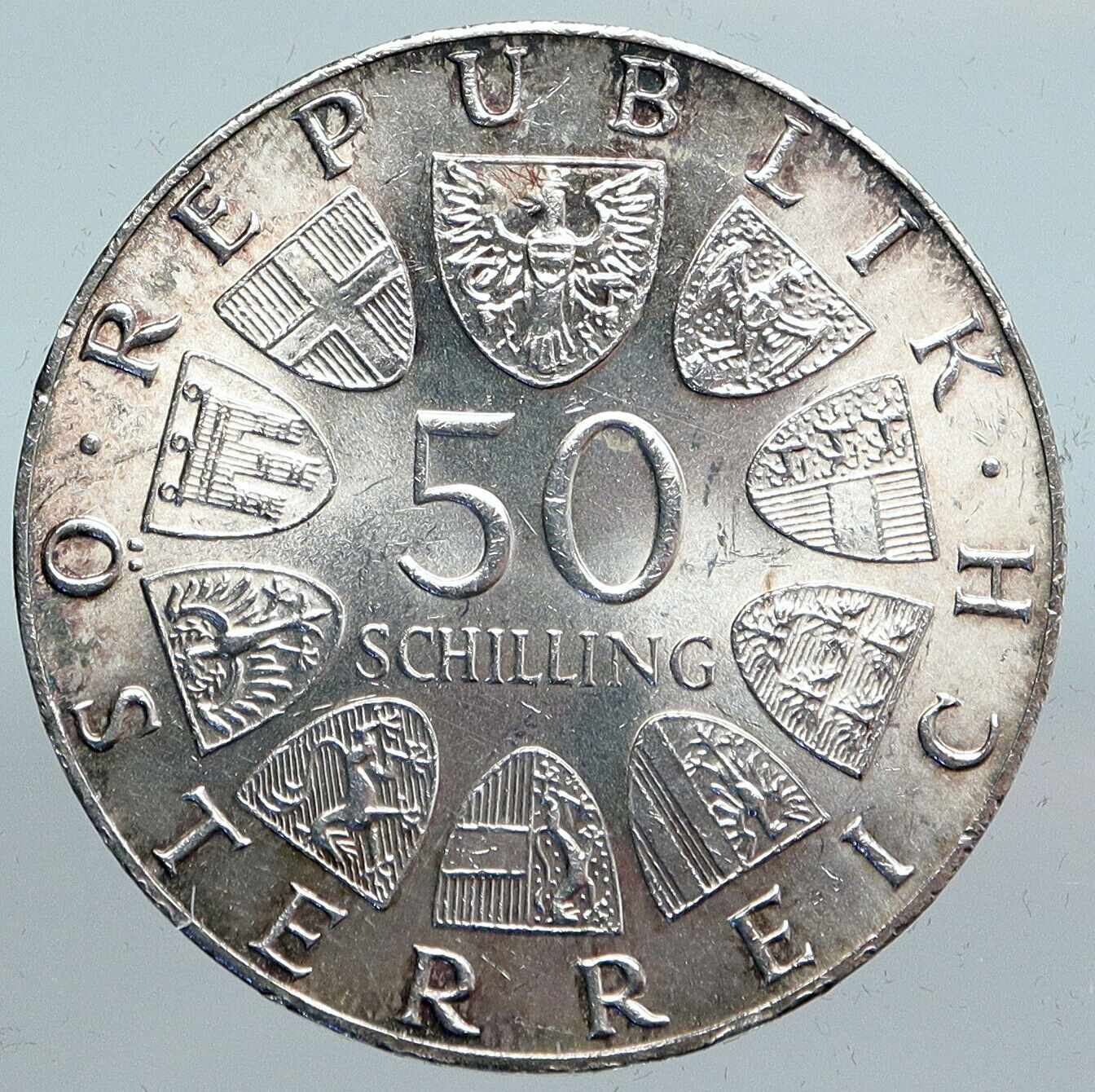 1973 AUSTRIA Dr President Thedor Koerner Genuine Silver 50 Shillings Coin i90120