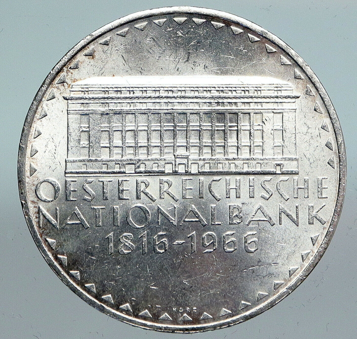 1966 AUSTRIA w National Bank Building Silver 50 Shillings Austrian Coin i90122