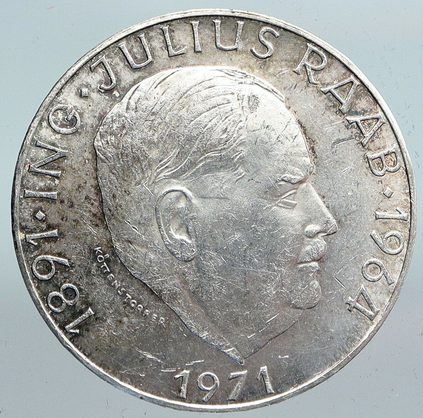 1971 AUSTRIA with Politician Julius Raab Antique Silver 50 Schilling Coin i90119