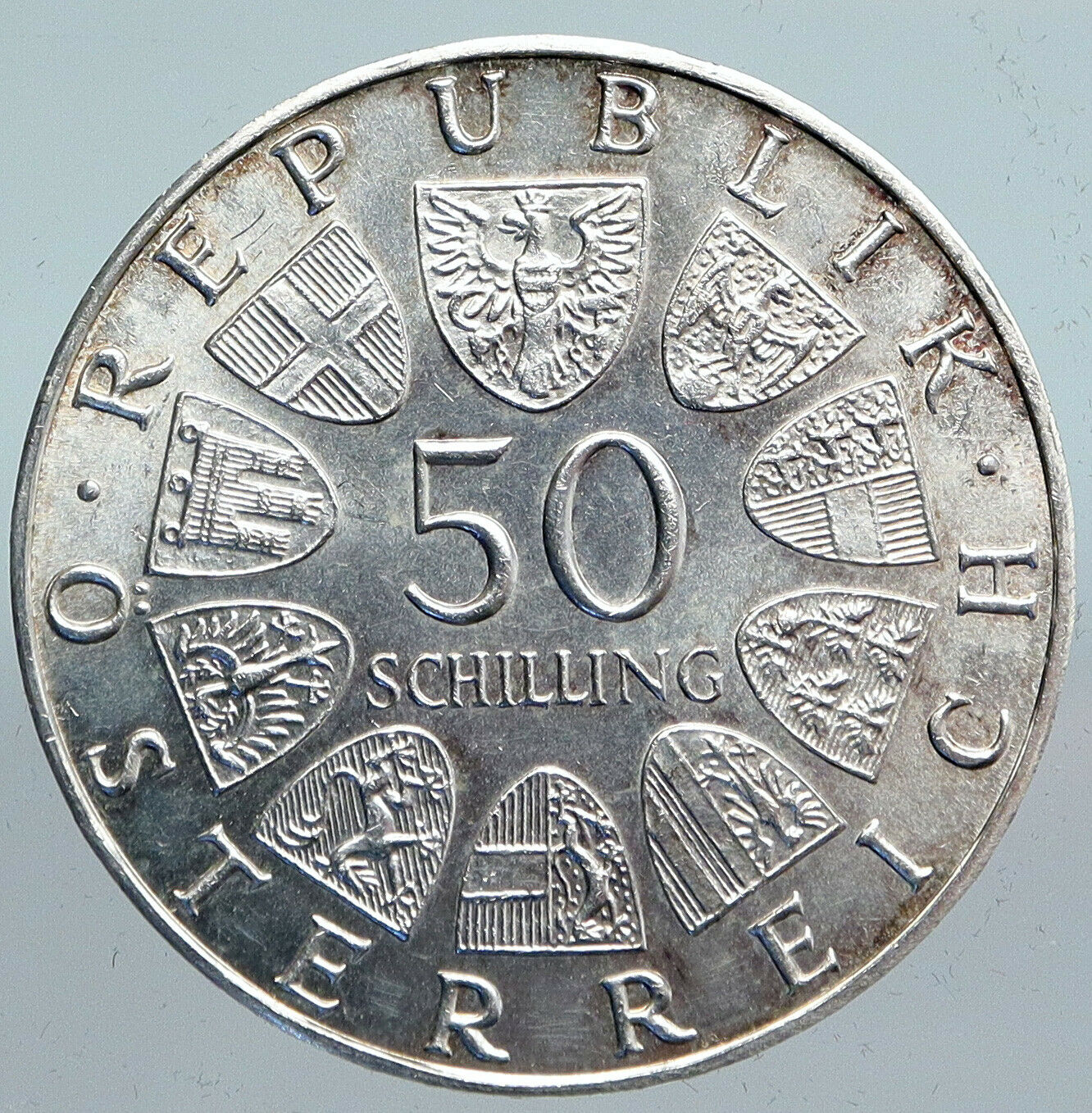 1971 AUSTRIA with Politician Julius Raab Antique Silver 50 Schilling Coin i90119