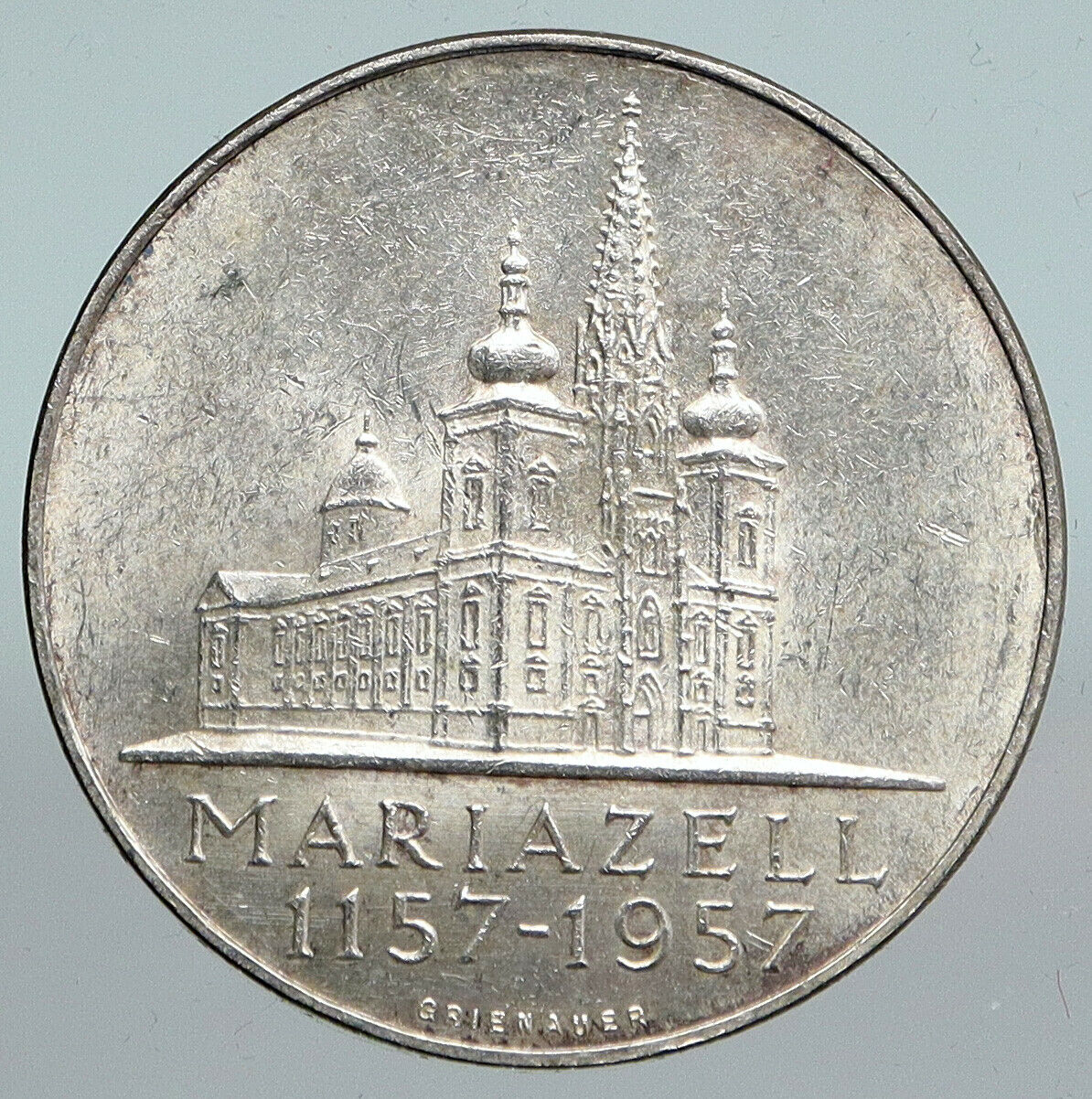 1957 AUSTRIA w MARIAZELL BASILICA Church Chapel Silver 25 Schilling Coin i90133