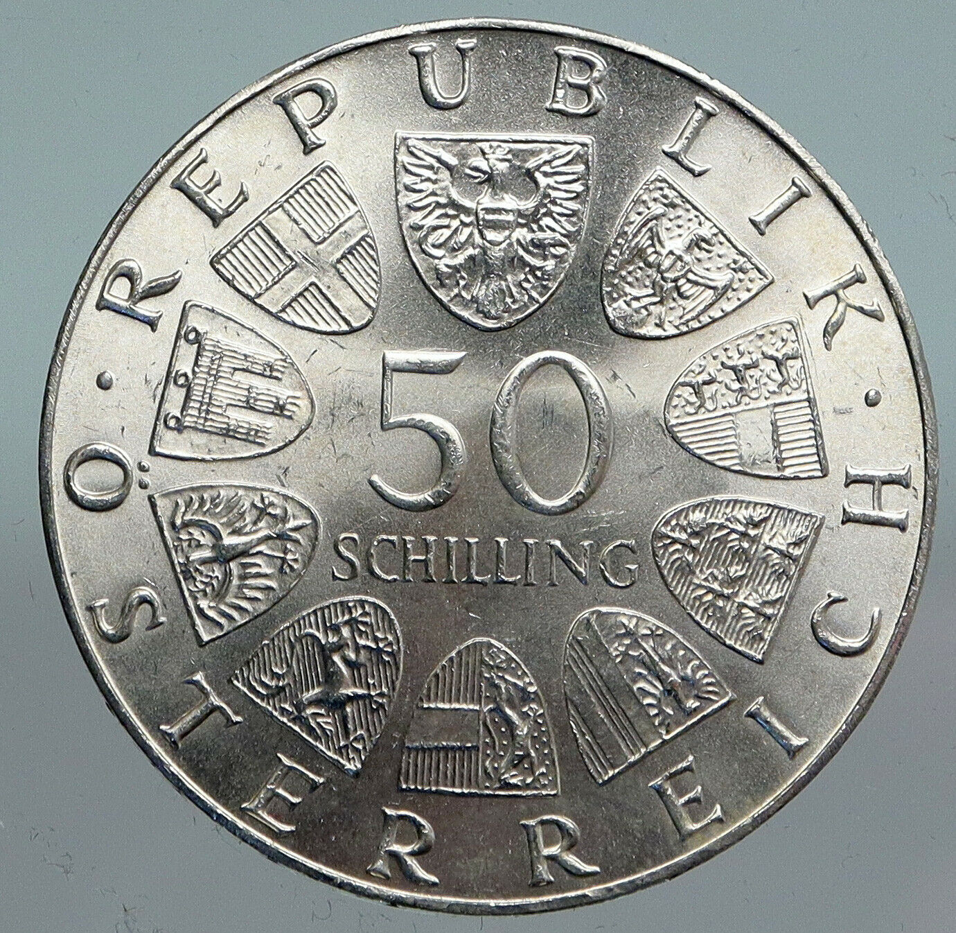 1973 AUSTRIA Bummerlhaus Architecture Silver 50 Shillings Austrian Coin i90127