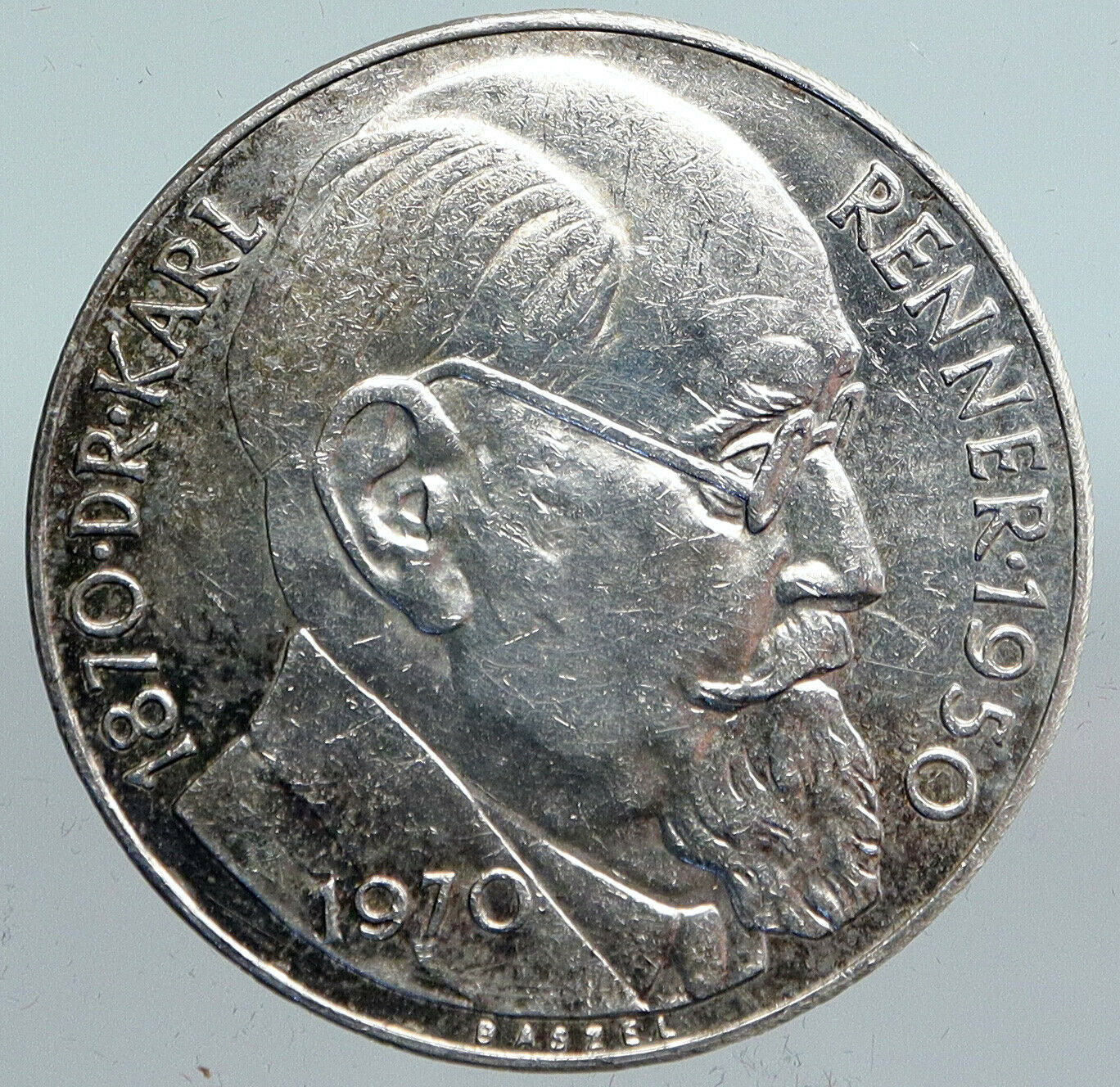 1970 AUSTRIA with Politician Karl Renner VINTAGE Silver 50 Schilling Coin i90125