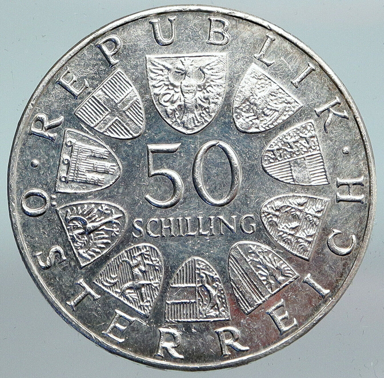 1970 AUSTRIA with Politician Karl Renner VINTAGE Silver 50 Schilling Coin i90125