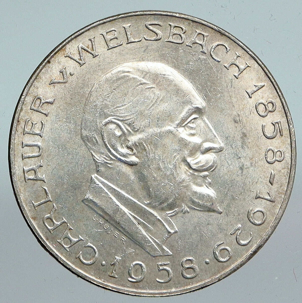 1958 AUSTRIA Chemist Auer von Welsbach Antique Silver 25 Schilling Coin i90134