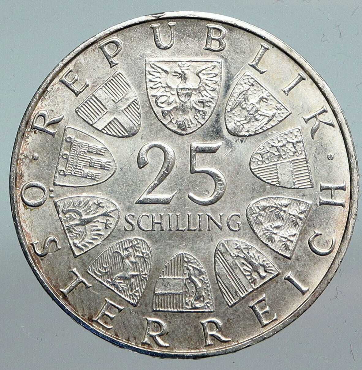 1971 AUSTRIA VIENNA WIENER BOURSE Stock Exchange OLD Silver 25Slng Coin i90135