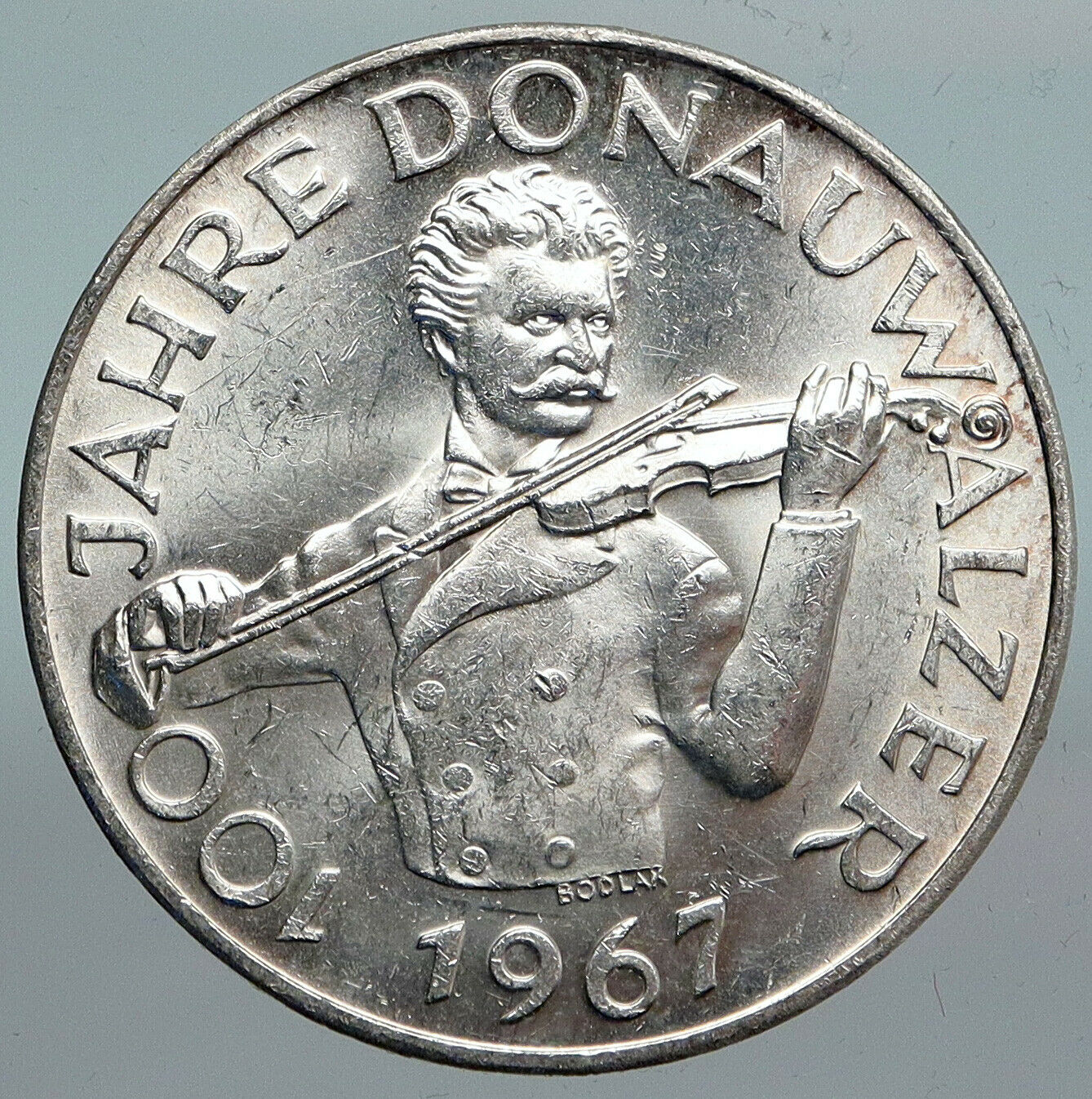 1967 AUSTRIA Blue Danube Waltz Violin VINTAGE OLD Silver 50 Shilling Coin i90129