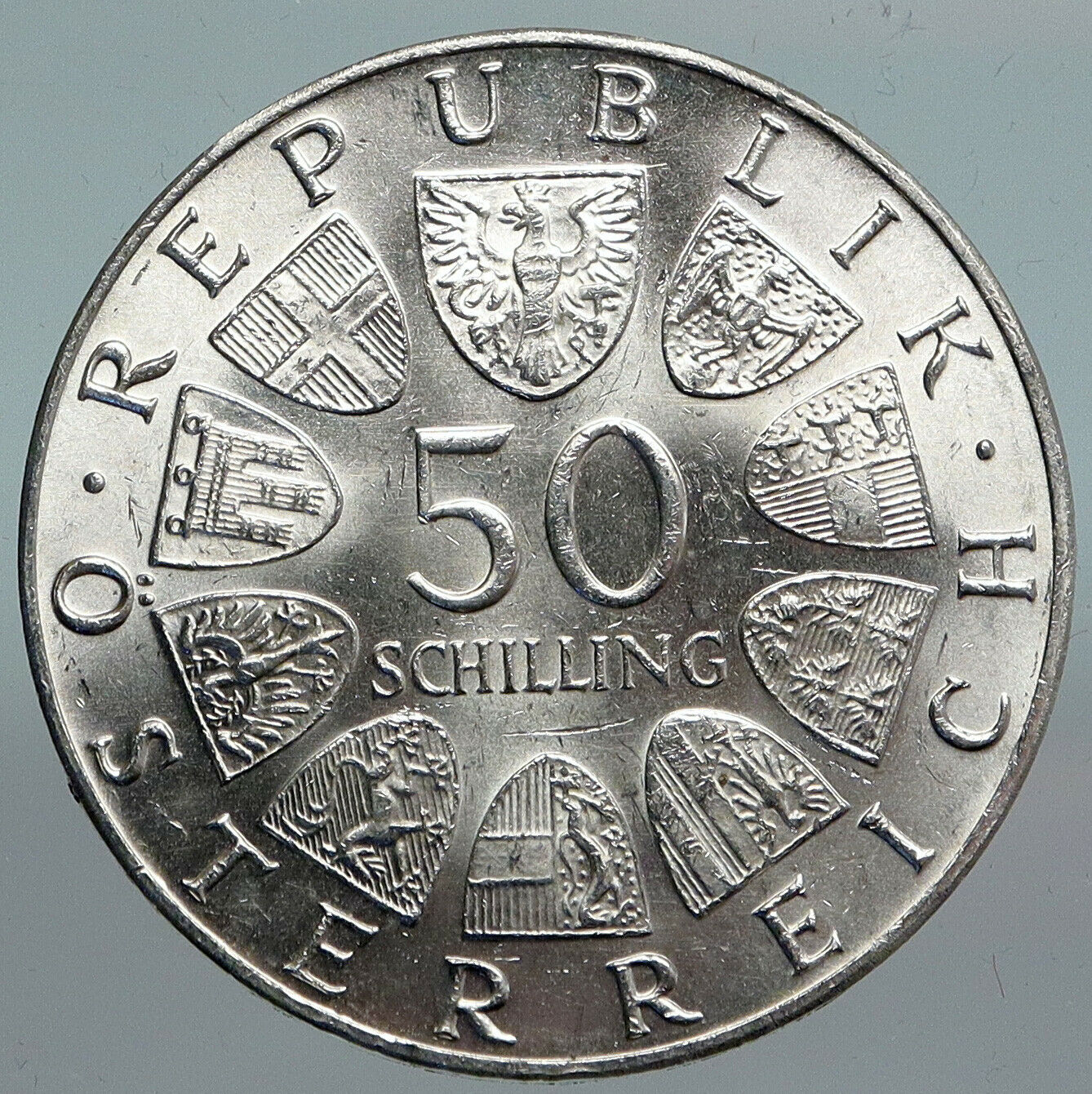 1967 AUSTRIA Blue Danube Waltz Violin VINTAGE OLD Silver 50 Shilling Coin i90129