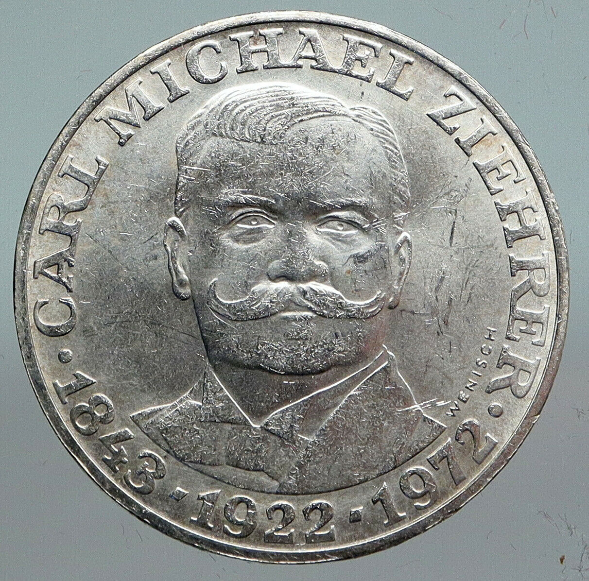 1972 AUSTRIA Musician Composer Carl Michael Ziehrer Silver 25 Shllng Coin i90143