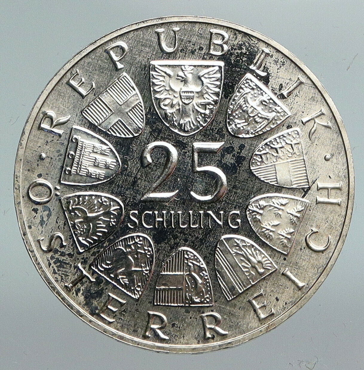 1965 AUSTRIA Vienna Tech School J J von Prechtl Silver 25 Schilling Coin i90199