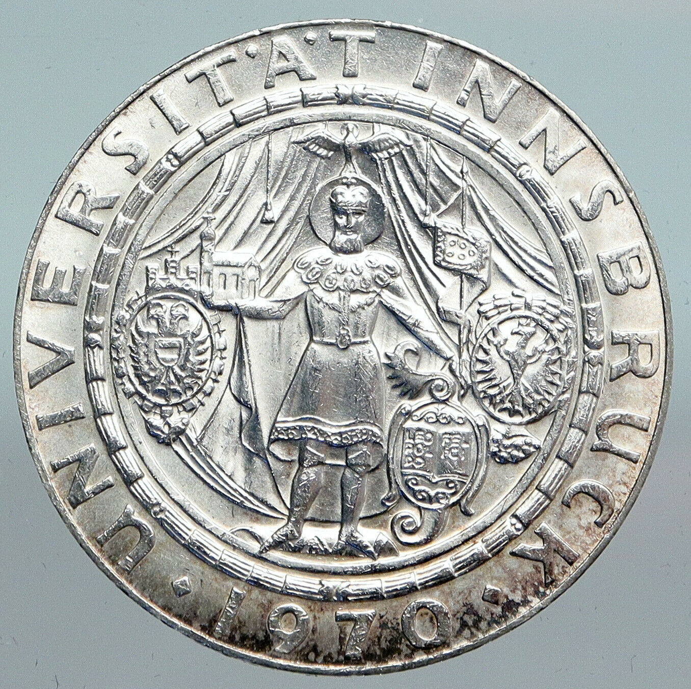 1970 Austria Seal o Innsbruck University VINTAGE Silver 50 Schilling Coin i90124