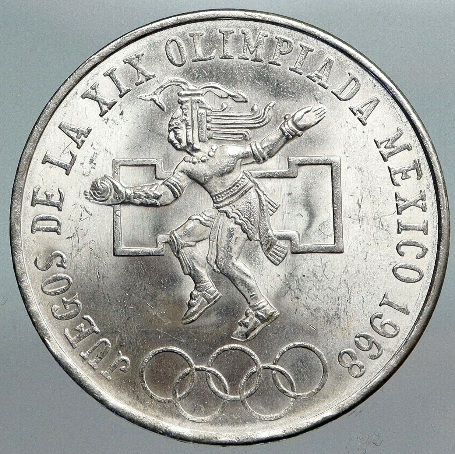 1968 Mexico XIX Olympic Games Aztec Ball Player BIG 25 Pesos Silver Coin i90195