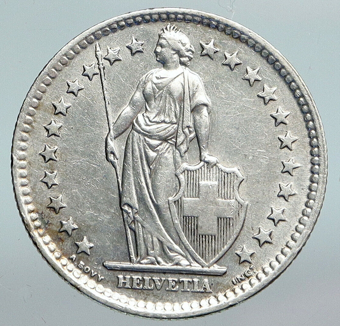 1961 SWITZERLAND - SILVER 2 Francs Coin HELVETIA Symbolizes SWISS Nation i90182