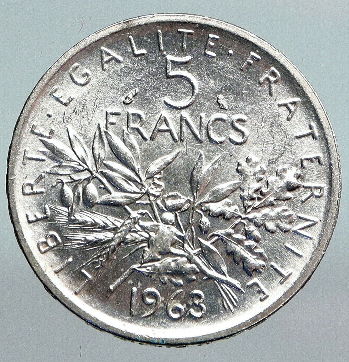 1963 FRANCE French LARGE with La Semeuse SOWER WOMAN Silver 5 Francs Coin i90186