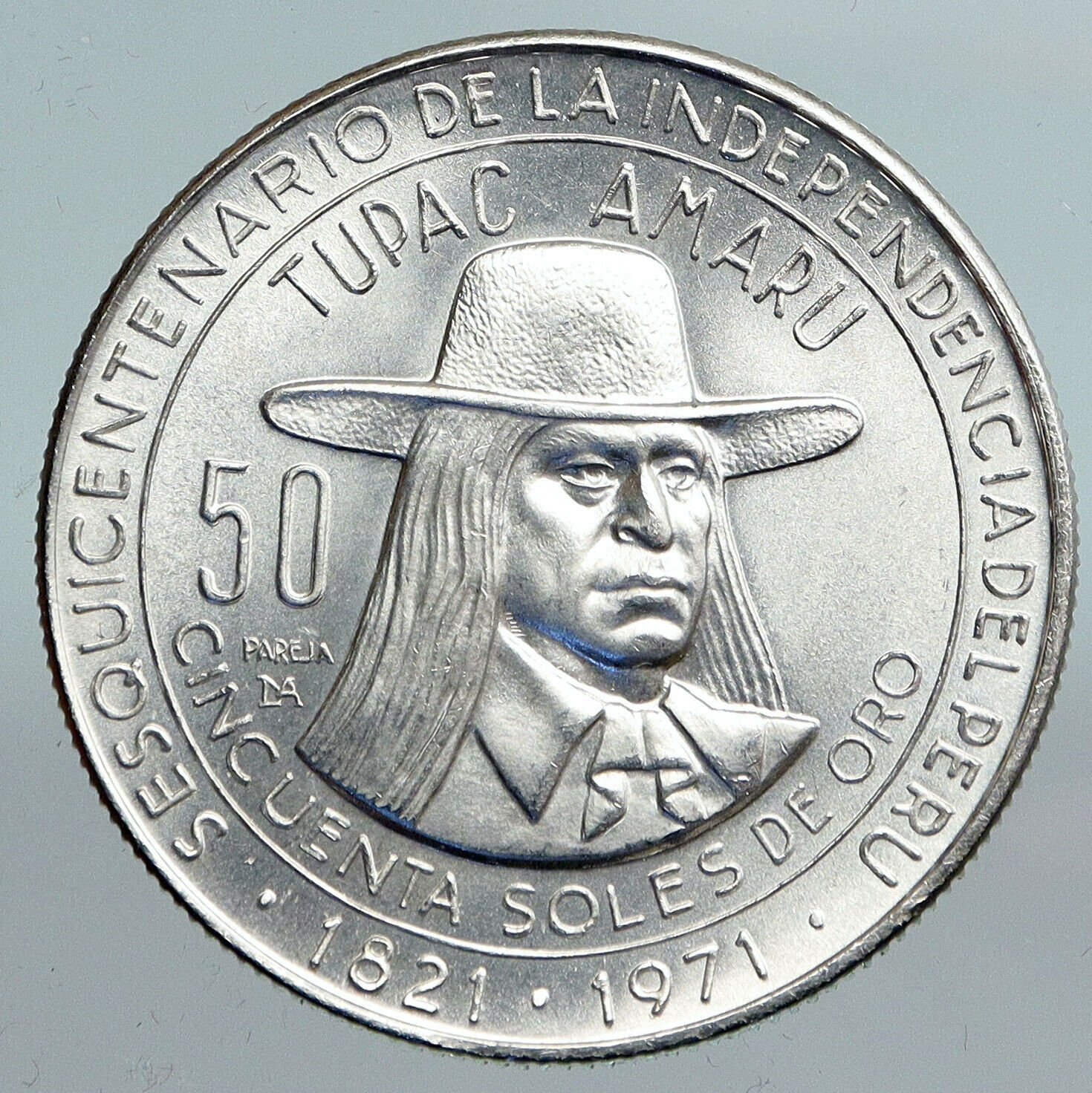 1971 PERU South America TUPAC AMARU Vintage Silver Peruvian 50 SOLES Coin i90172