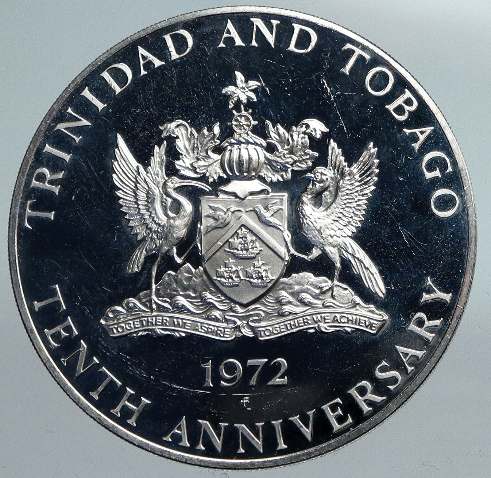 1972 TRINIDAD and TOBAGO Islands Large Vintage OLD Proof Silver $10 Coin i90155