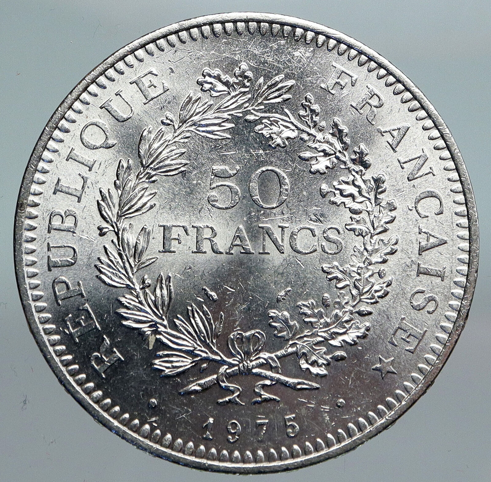 1975 FRANCE Large HERCULES Motto VINTAGE Old Silver 50 FRANCS French Coin i90275