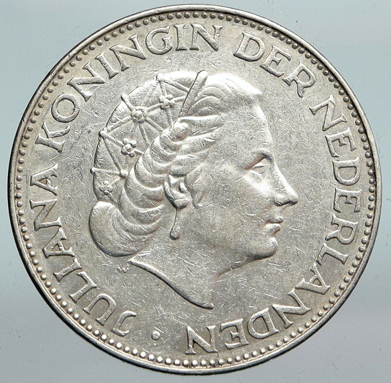 1963 Netherlands Kingdom Queen JULIANA Vintage Silver 2 1/2 Gulden Coin i90294