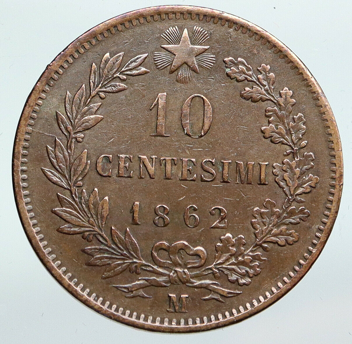 1862 M ITALY King Victor Emmanuel II Antique ITALIAN 10 Centesimi Coin i90290