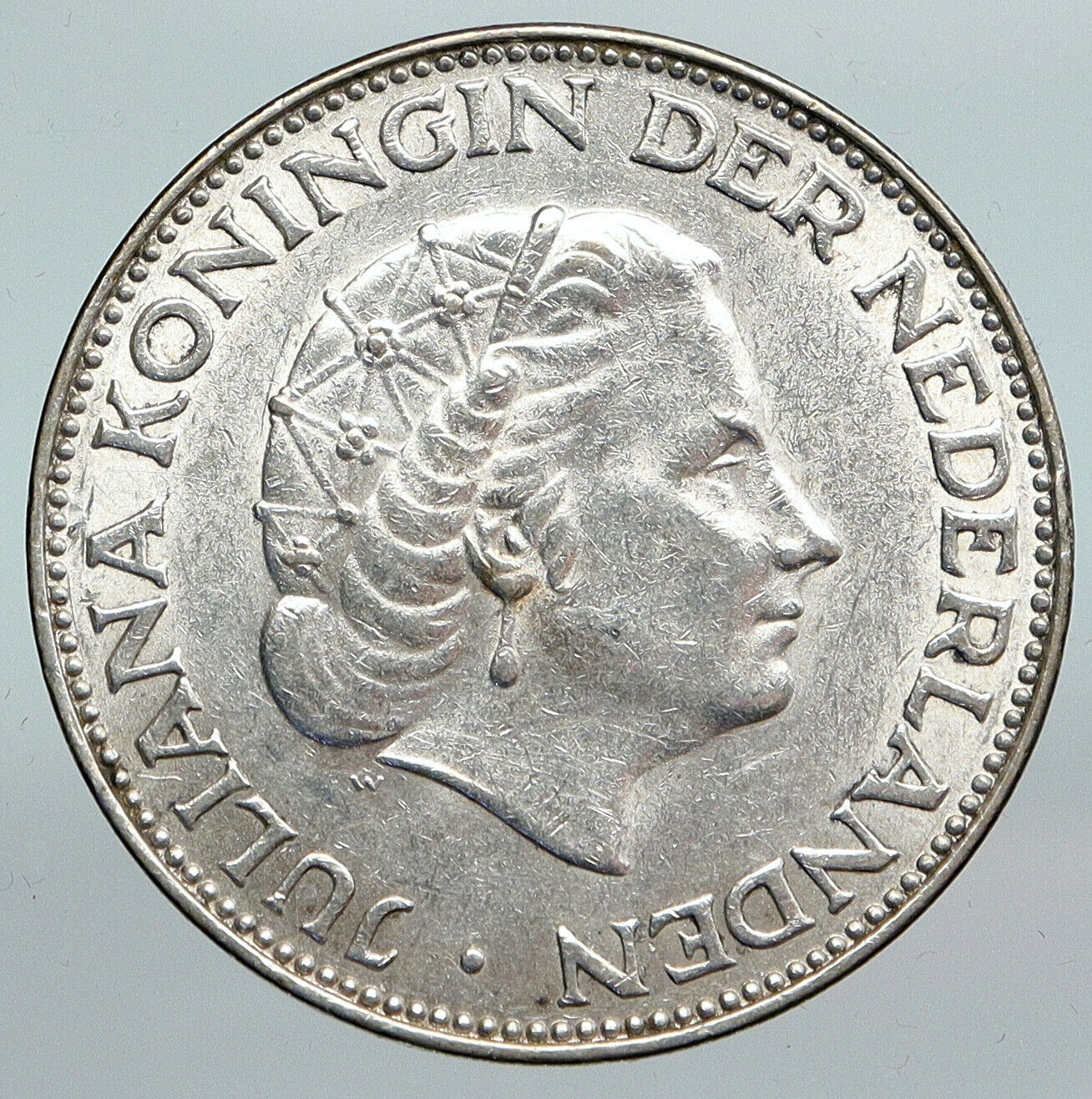 1962 Netherlands Kingdom Queen JULIANA Vintage Silver 2 1/2 Gulden Coin i90293