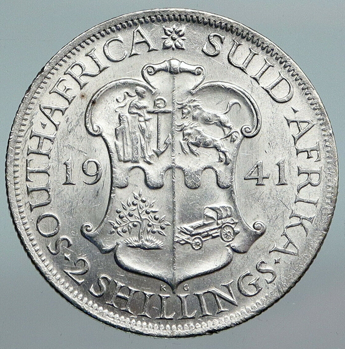 1941 SOUTH AFRICA UK King GEORGE V Vintage OLD Silver 2 Shillings Coin i90204