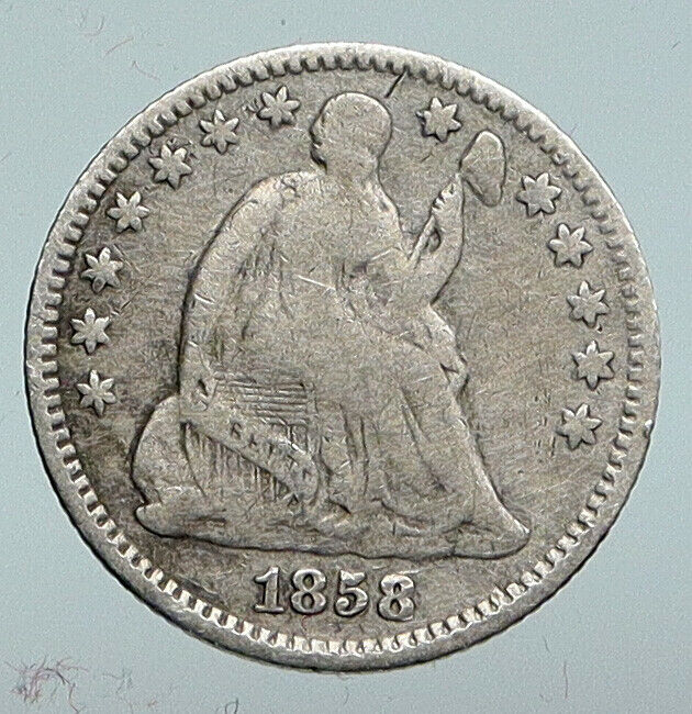 1858 UNITED STATES US Silver SEATED LIBERTY Antique Silver Half Dime Coin i90300