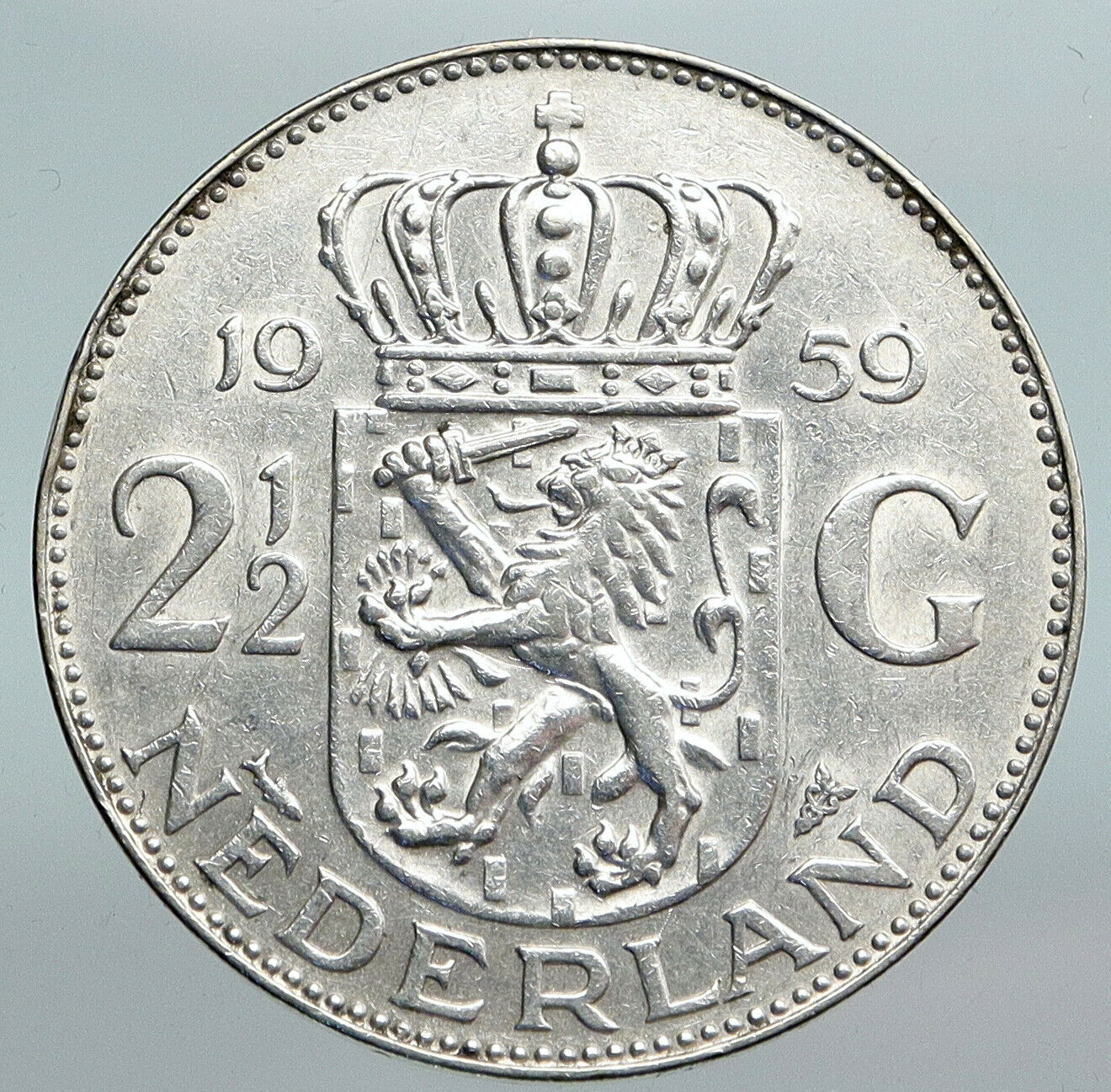 1959 Netherlands Kingdom Queen JULIANA Vintage Silver 2 1/2 Gulden Coin i90226