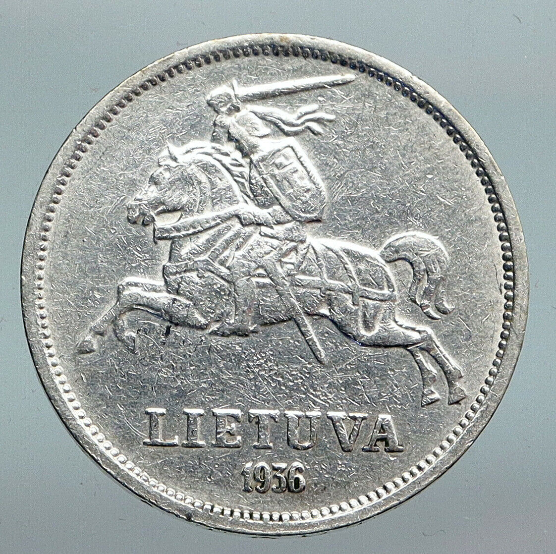 1936 LITHUANIA Silver 5 Litai JONAS BASANAVICIUS Vintage Lithuanian Coin i90219