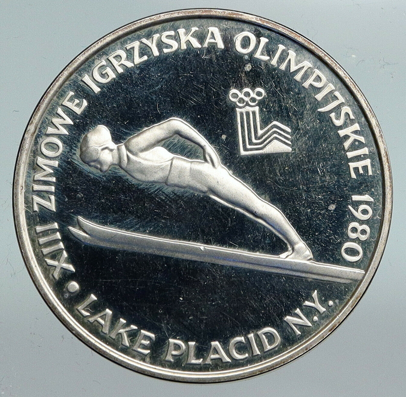 1980 POLAND WINTER OLYMPICS LAKE PLACID Ski Jump Proof Silver 200 Zl Coin i90230