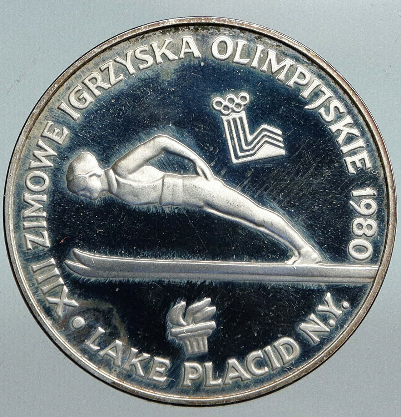 1980 POLAND WINTER OLYMPICS LAKE PLACID Ski Jump Proof Silver 200 Zl Coin i90231