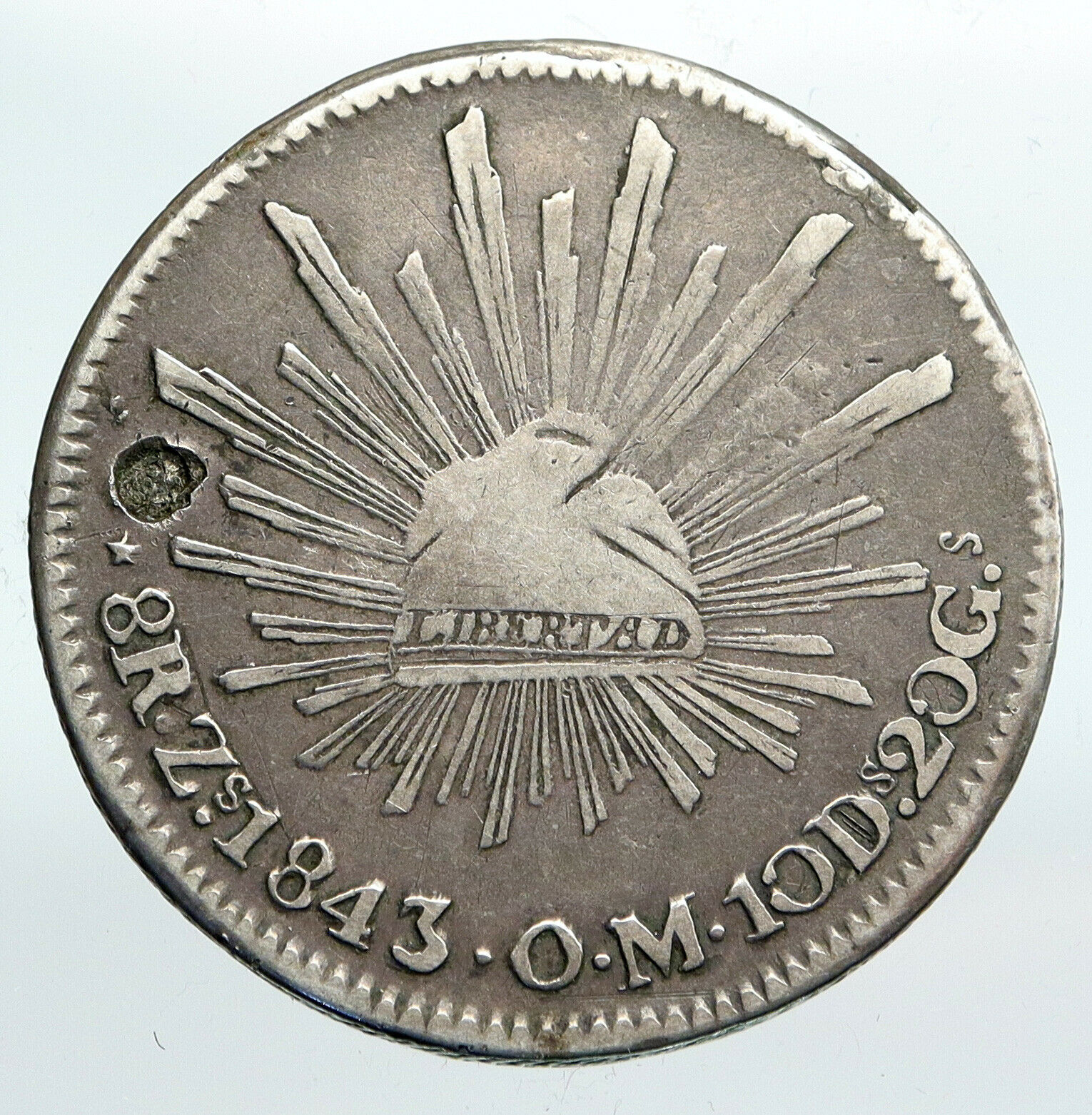 1843 Zs OM MEXICO Large Eagle Sun Antique Mexican Silver 8 Reales Coin i90236