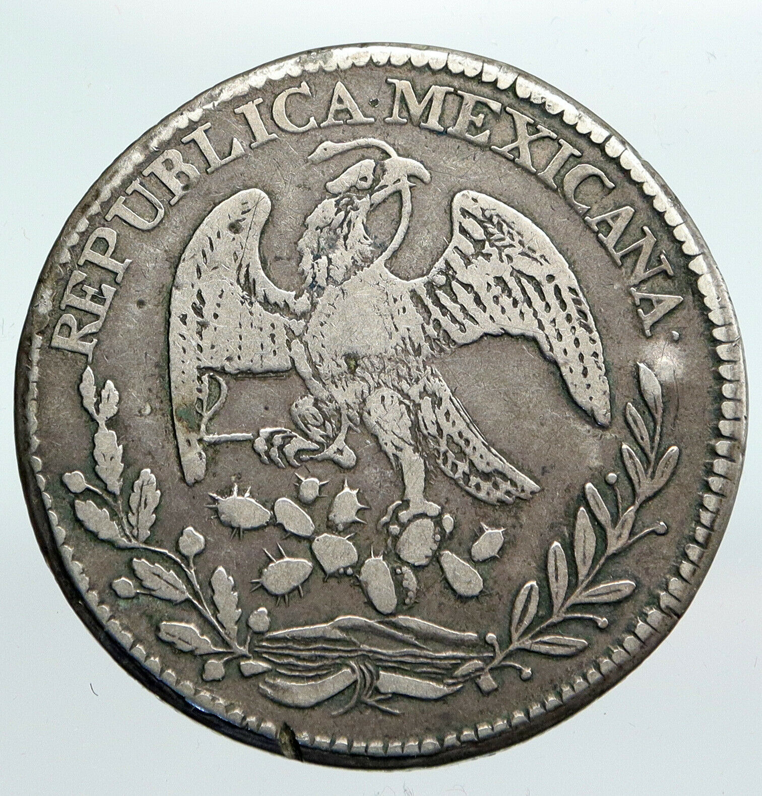 1843 Zs OM MEXICO Large Eagle Sun Antique Mexican Silver 8 Reales Coin i90236