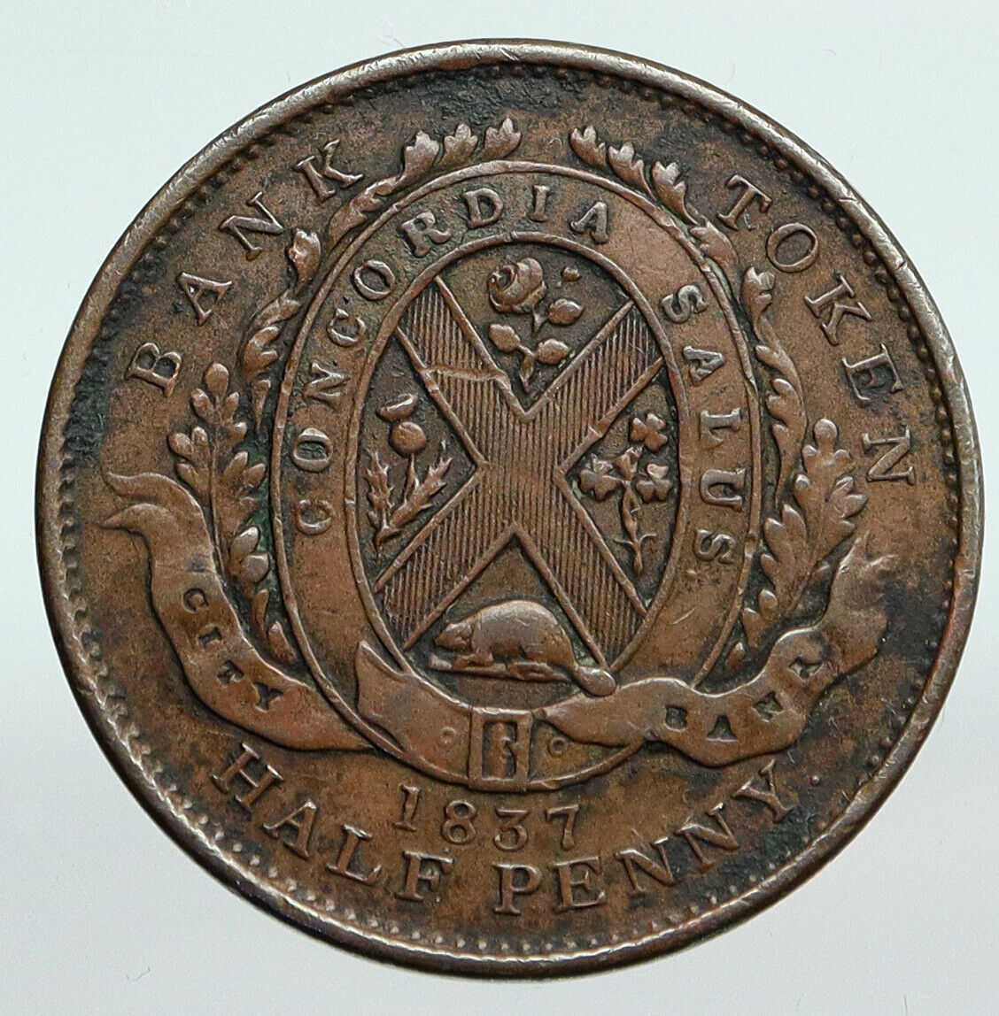 1837 CANADA Quebec Bank Token Historic Antique VINTAGE Half Penny Coin i90253