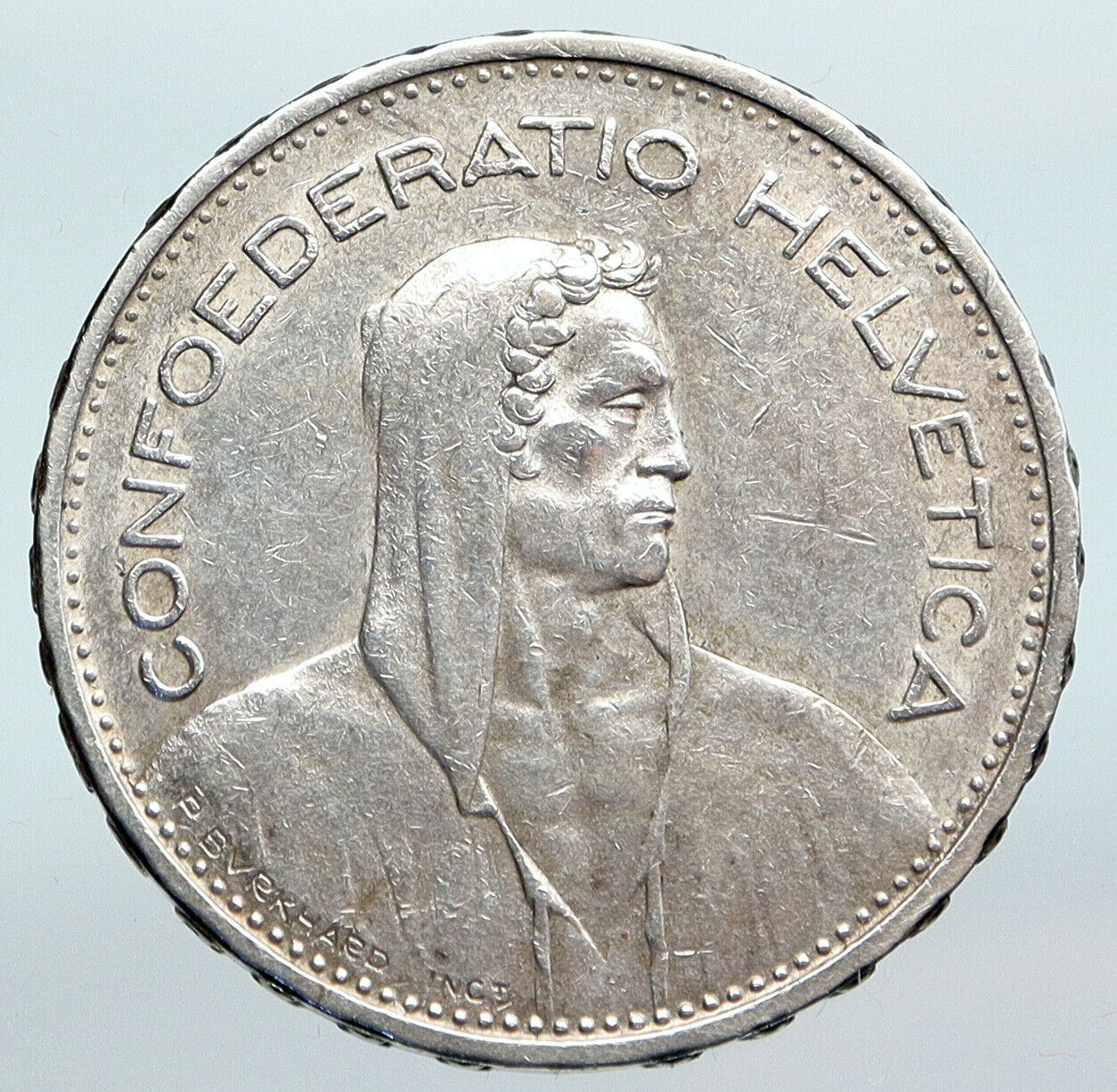 1933 B Switzerland Founding HERO WILLIAM TELL 5 Francs Silver Swiss Coin i90263