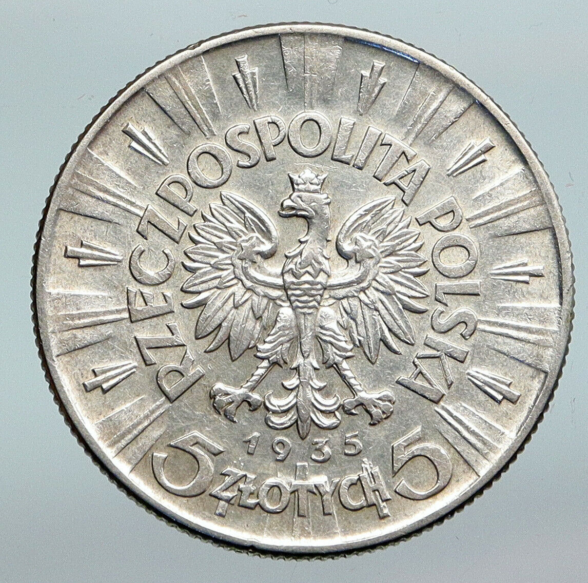 1935 POLAND Silver with Jozef Pilsudski OLD Antique Silver 5 Zlotych Coin i90269