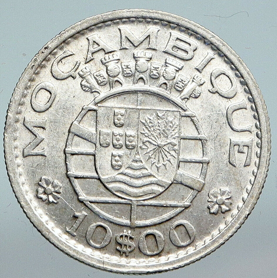 1952 PORTUGAL Colony of MOZAMBIQUE OLD Vintage Silver 10 Escudos Coin i90265