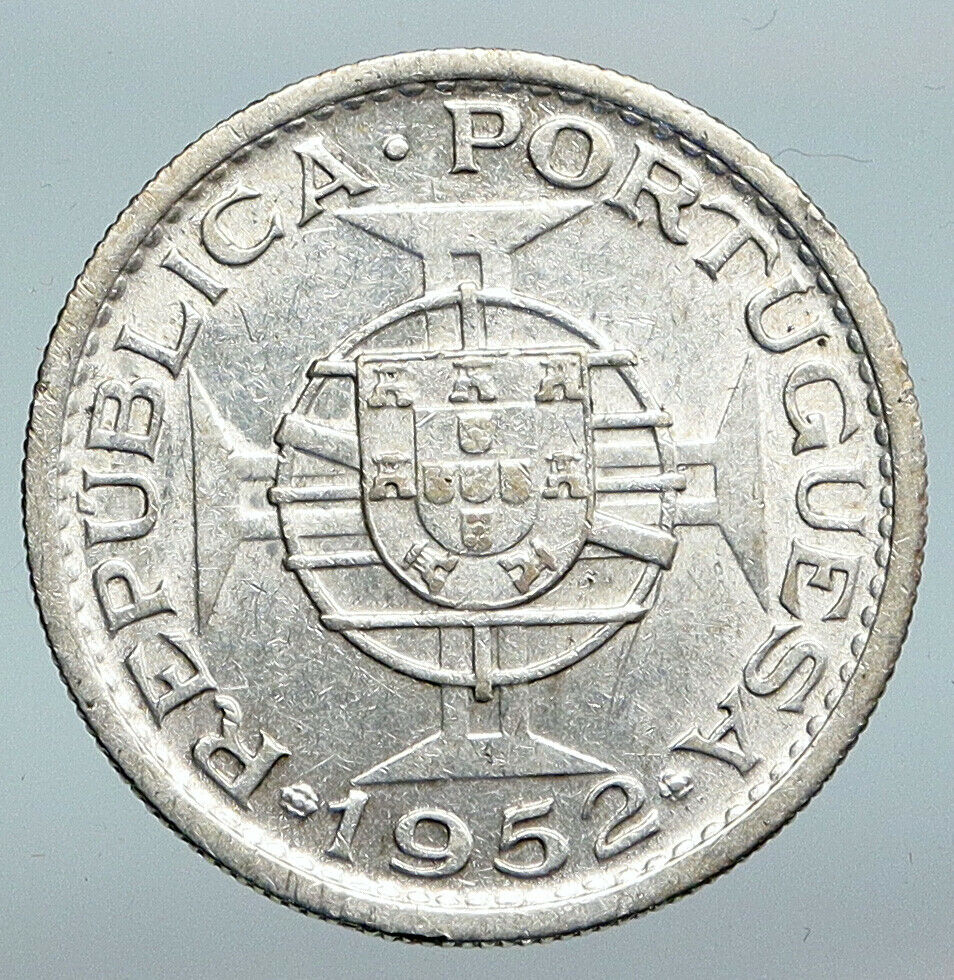 1952 PORTUGAL Colony of MOZAMBIQUE OLD Vintage Silver 10 Escudos Coin i90265