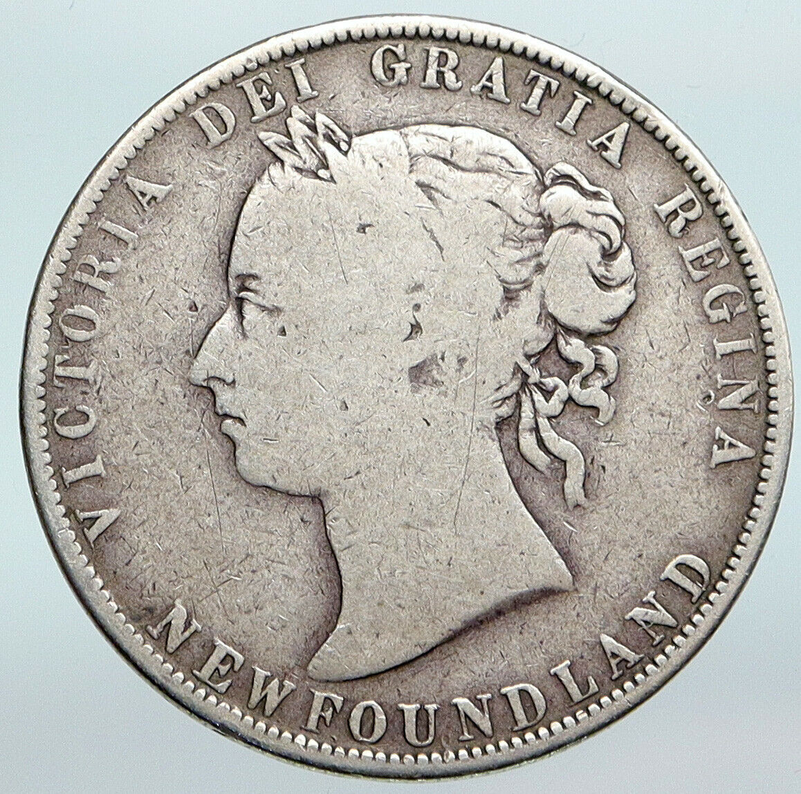 1900 CANADA NEWFOUNDLAND UK Queen VICTORIA Antique Silver 50 Cents Coin i90266