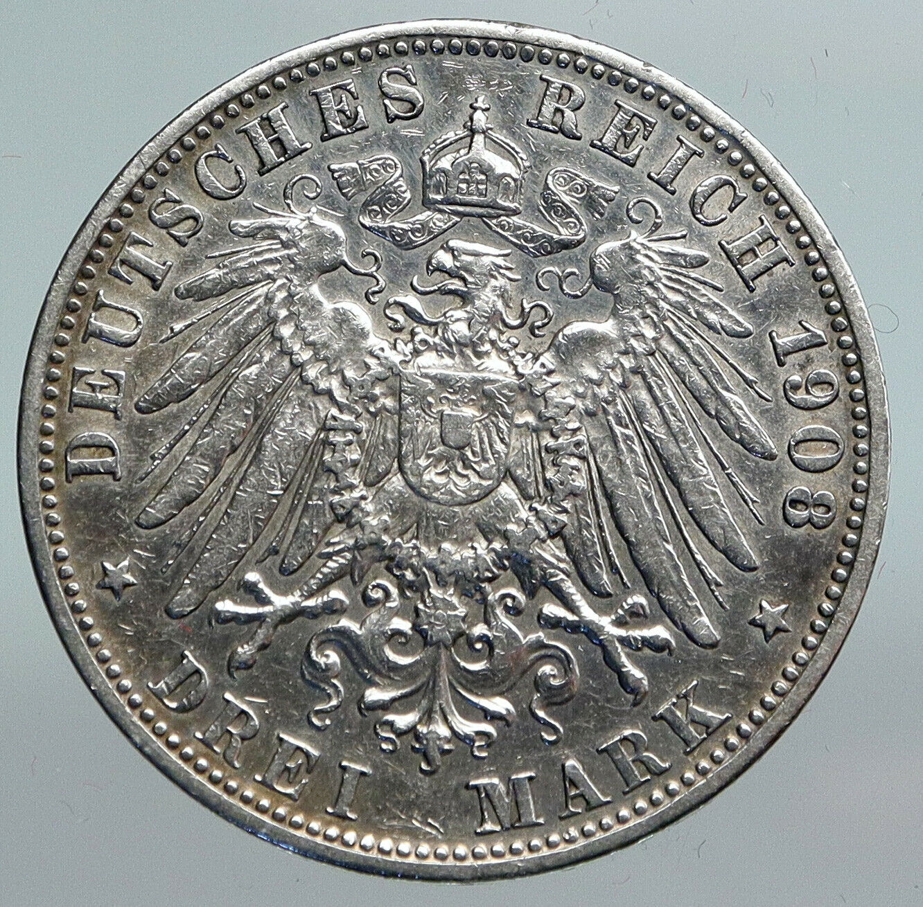 1908 GERMANY German States BAVARIA King OTTO Silver 3 Mark Coin w EAGLE i90306