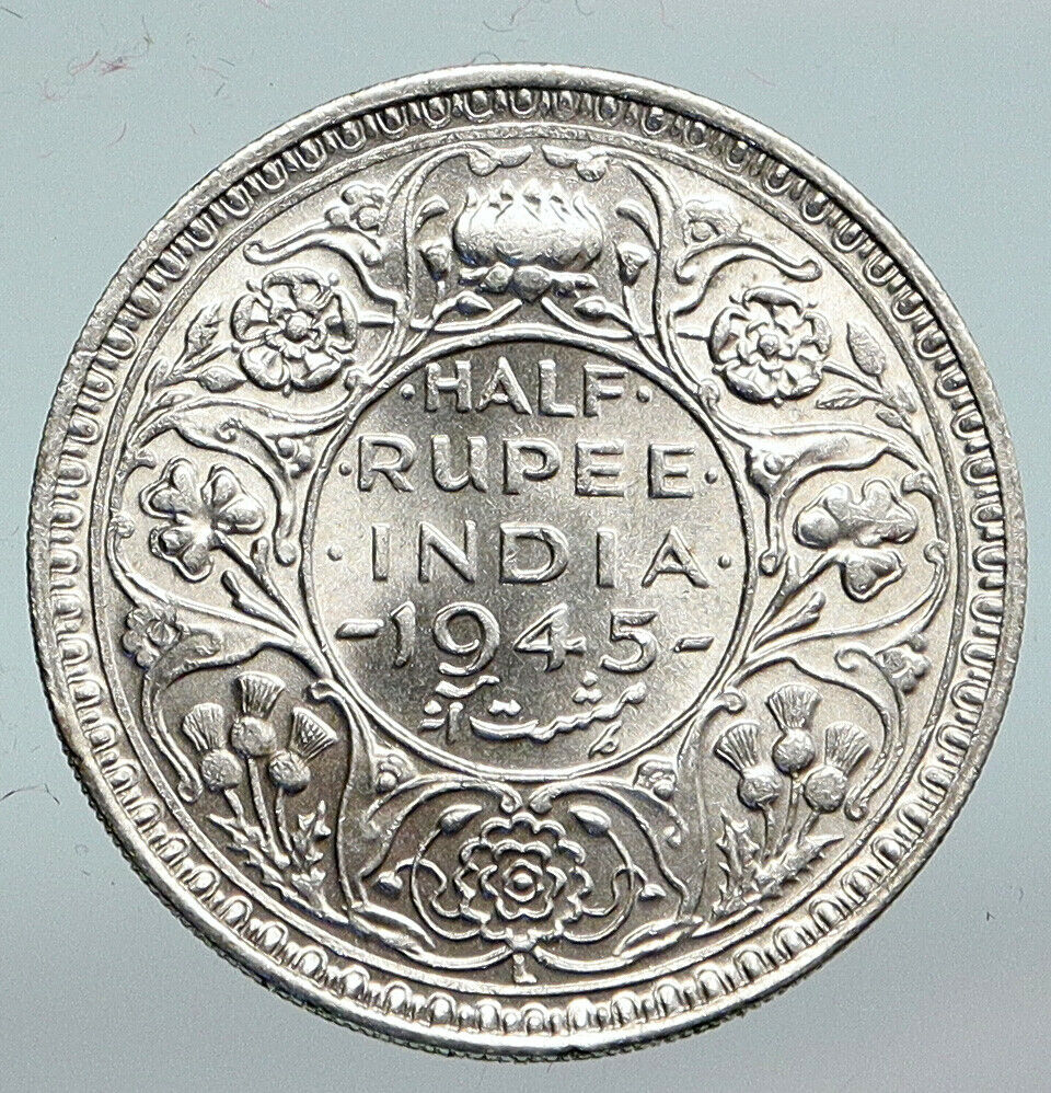 1945 L INDIA States UK George VI Antique OLD Silver 1/2 RUPEE Indian Coin i90307