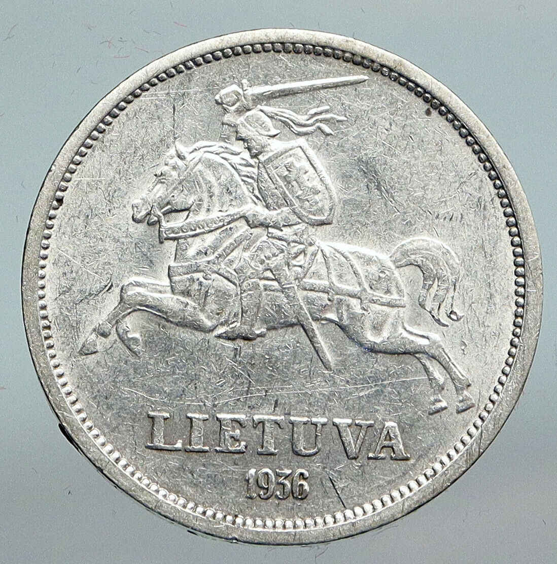 1936 LITHUANIA Silver 5 Litai JONAS BASANAVICIUS Vintage Lithuanian Coin i90313