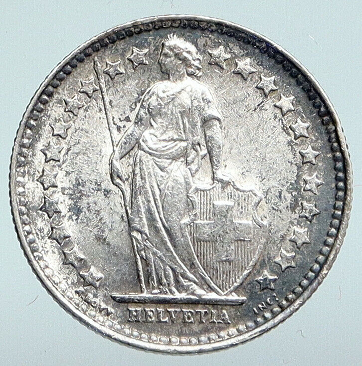 1921B SWITZERLAND HELVETIA Symbolizes SWISS Nation SILVER 1/2 Francs Coin i90320