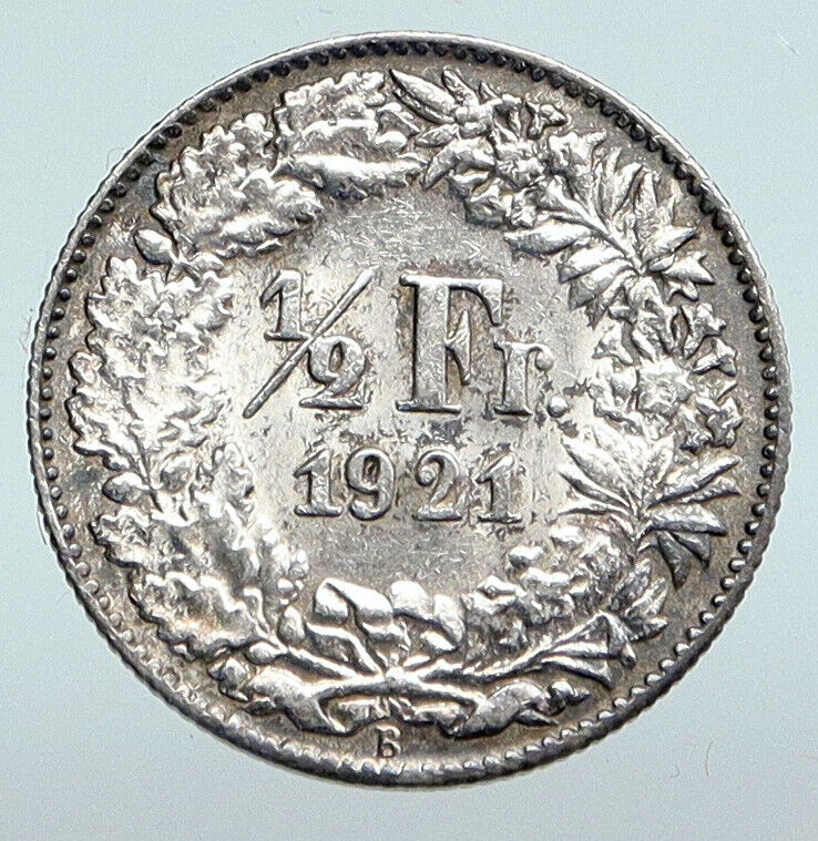 1921B SWITZERLAND HELVETIA Symbolizes SWISS Nation SILVER 1/2 Francs Coin i90320